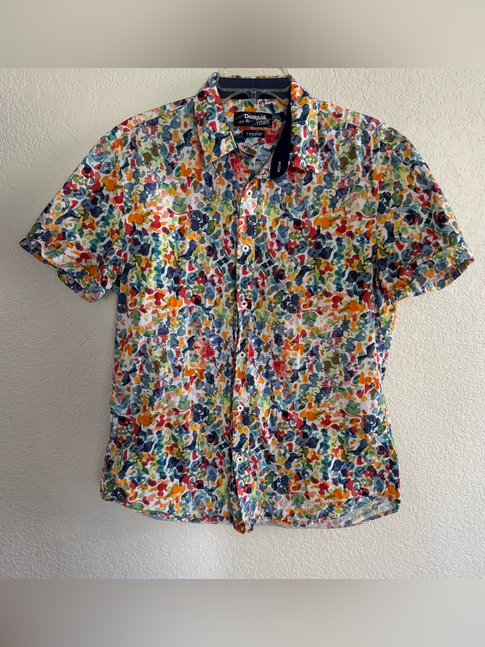 Desigual Armando Watercolor Abstract Artsy Short Sleeve Festival Resort XL/L